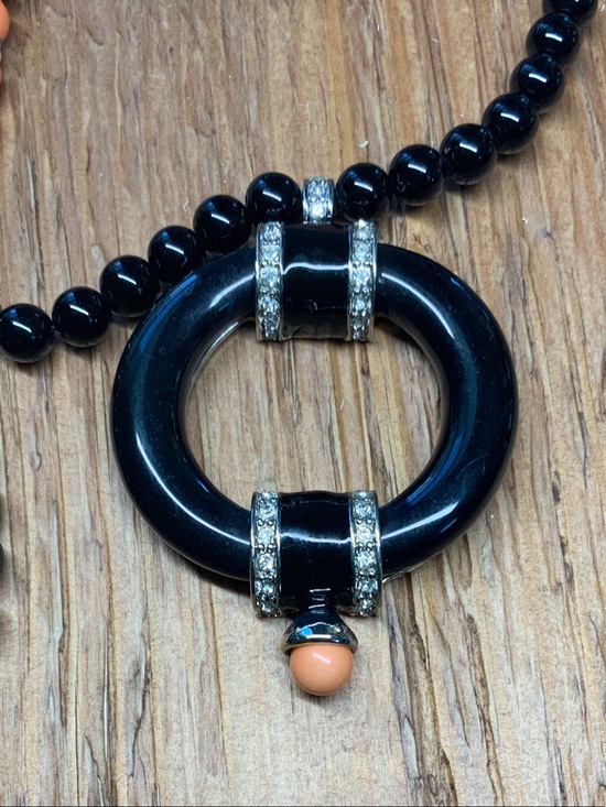 Banana Republic Jewelry - Banana Republic Black Beaded with Crystal-Trim Circle and Peach Accent Necklace